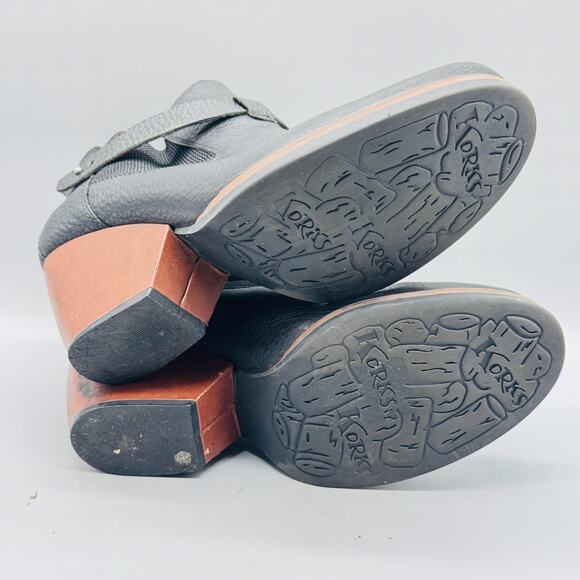 Korks Boots Womens 10 Black Pebbled Leather Ease Ankle Booties Strap Block Heel - Picture 10 of 13